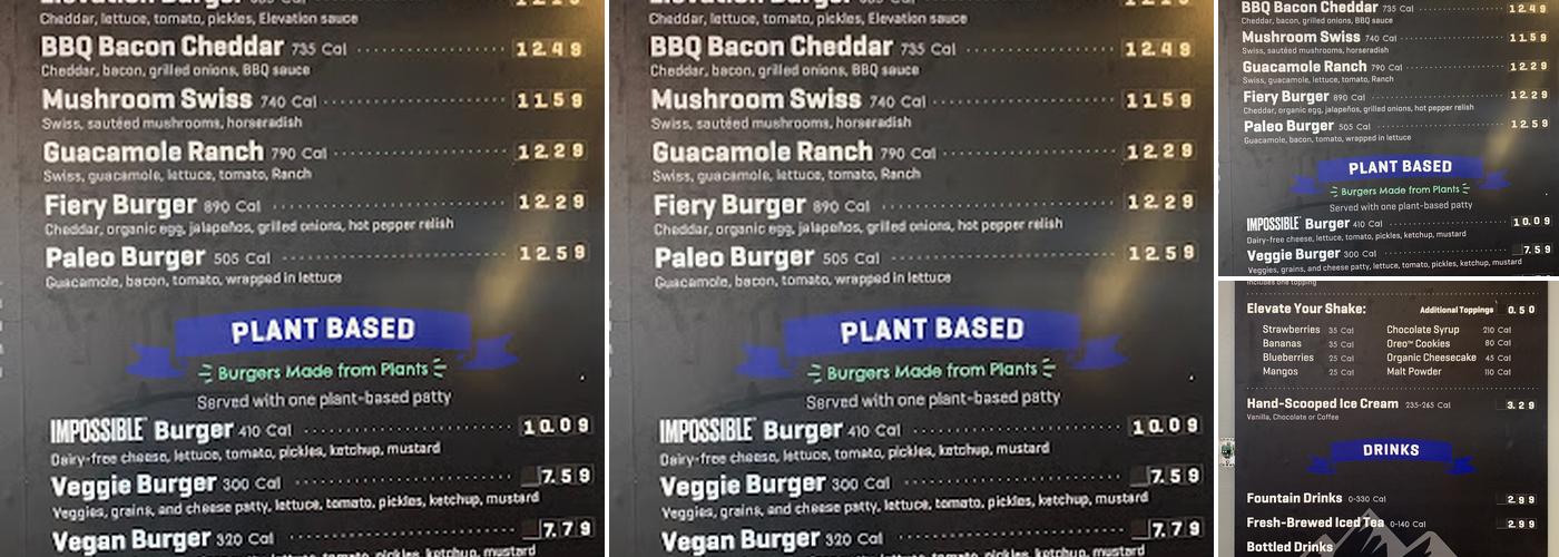 Elevation Burger Menu