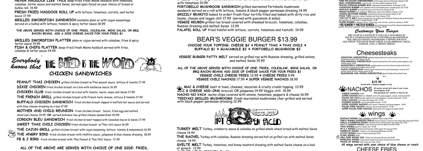 The Great Lost Bear Menu