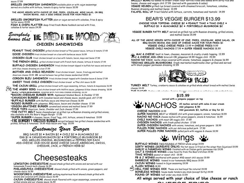 The Great Lost Bear Menu