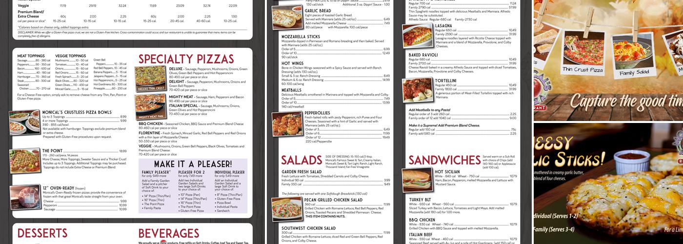 Monical's Pizza Menu