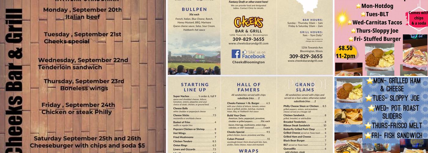 Cheeks Bar & Grill Menu