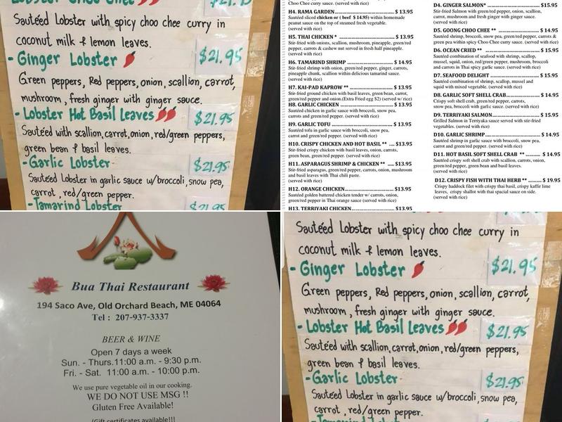 Bua Thai Menu