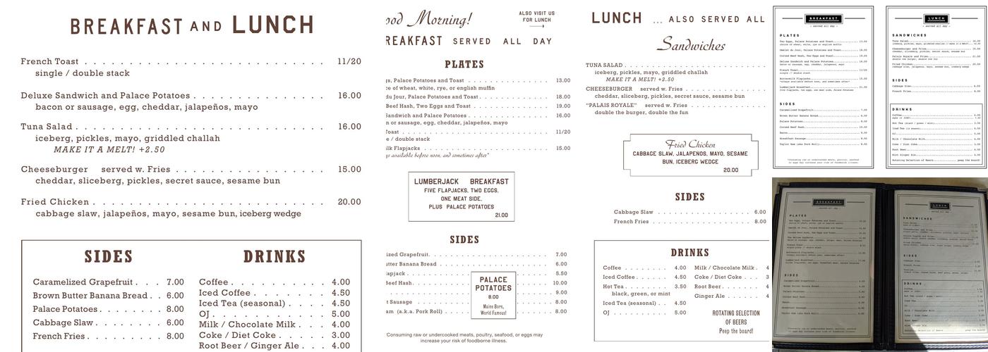 Palace Diner Menu