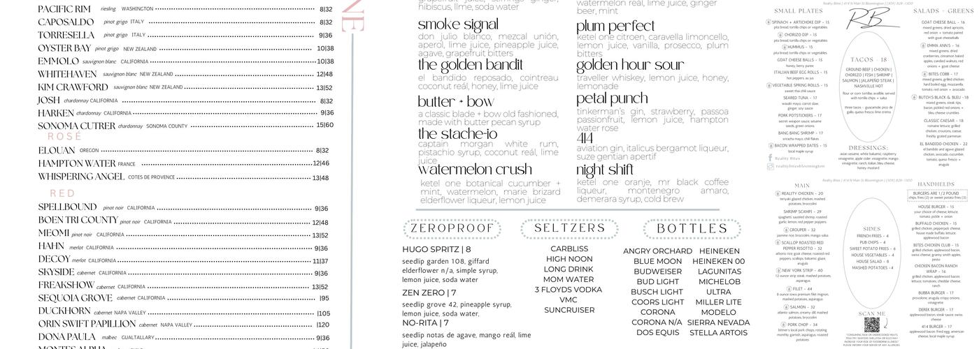 Reality Bites Menu