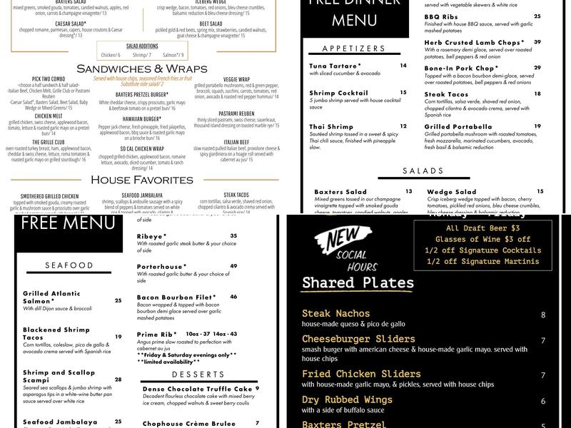 Baxters American Grille Menu
