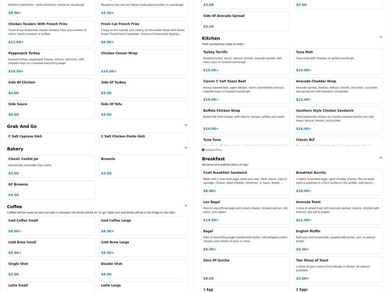 C Salt Gourmet Market Menu