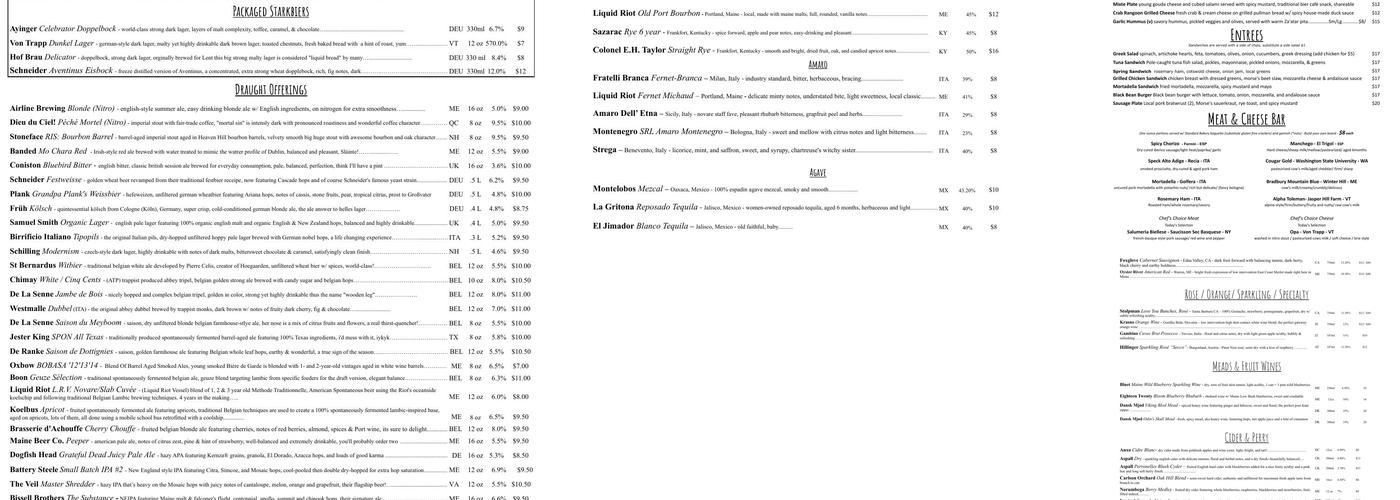 Novare Res Bier Cafe Menu