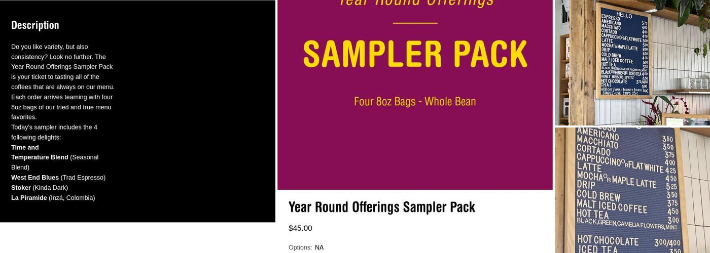 Tandem Coffee Roasters Menu