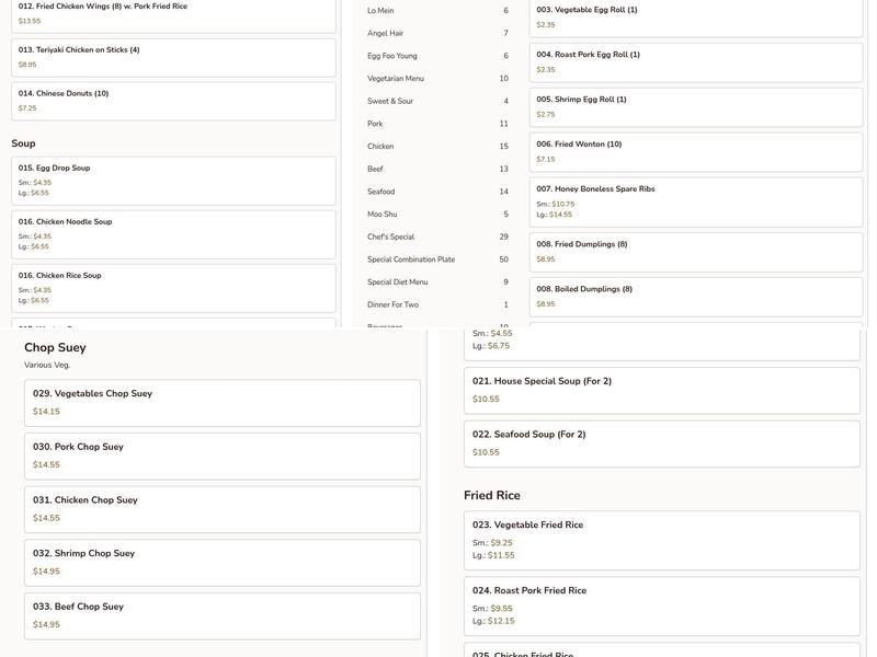 Ching's Chinese Restaurant Menu