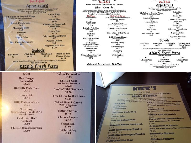 Kicks Bar & Grill Menu