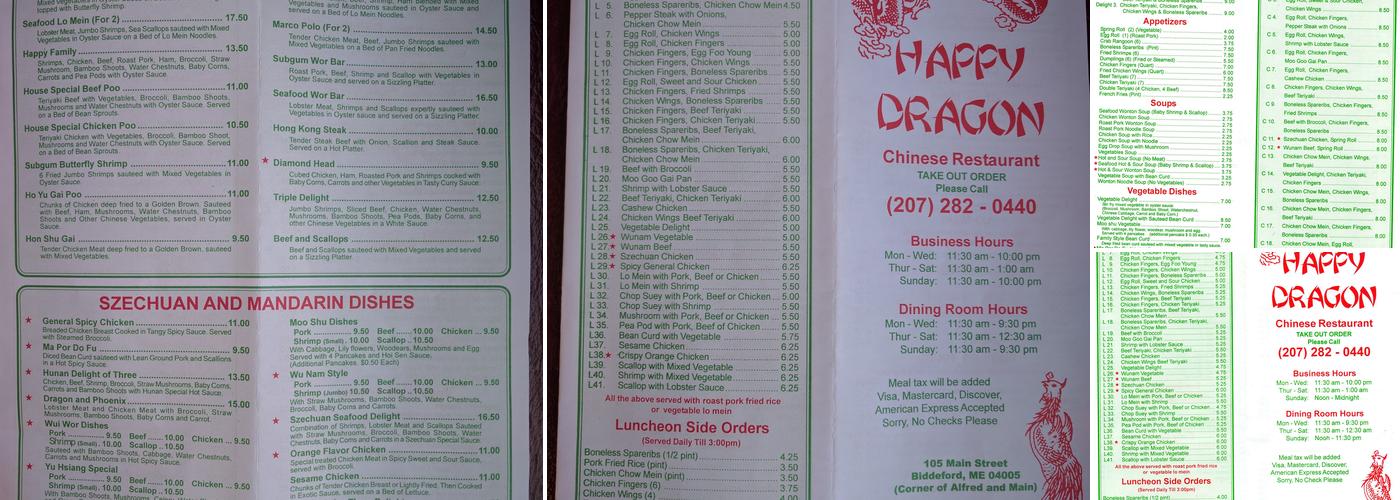 Happy Dragon Menu