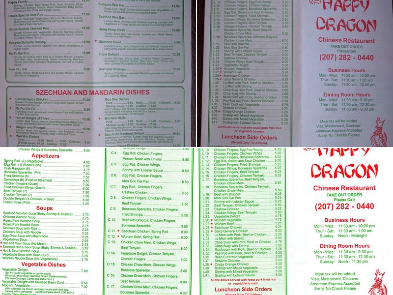 Happy Dragon Menu