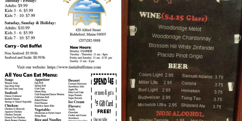 Tin Tin Buffet Menu