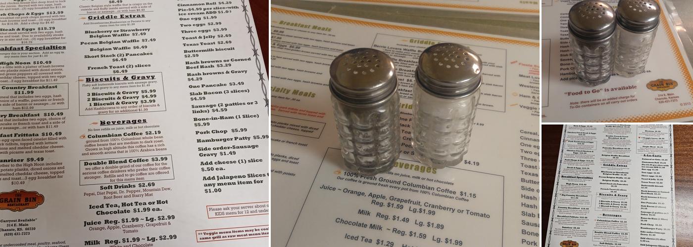 The Grain Bin Restaurant Menu