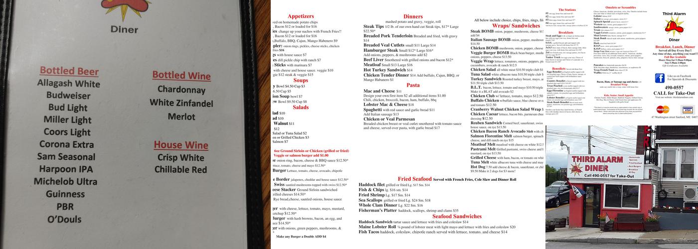 Third Alarm Diner Menu