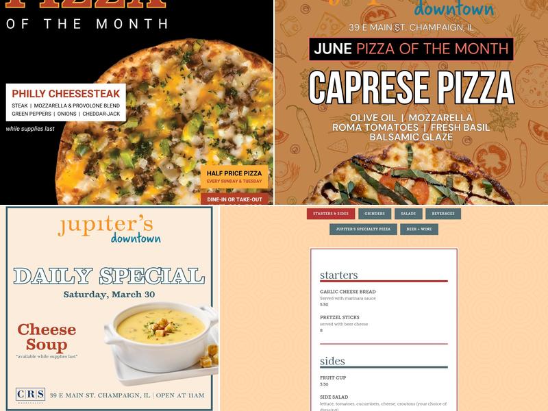 Jupiter's Pizzeria & Billiards Menu