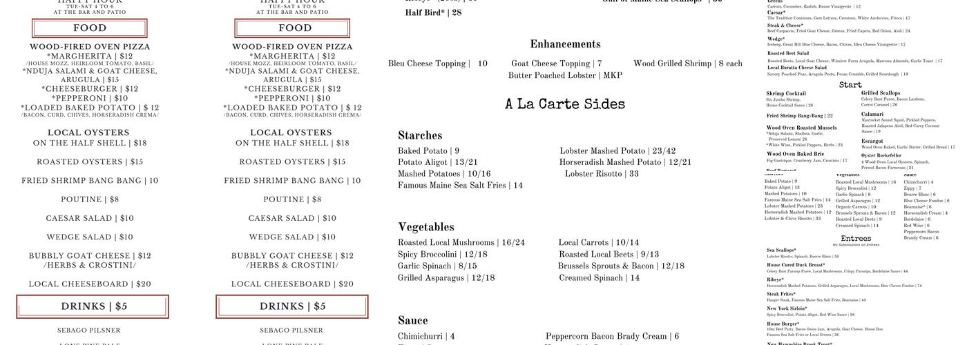 The Grill Room & Bar Menu