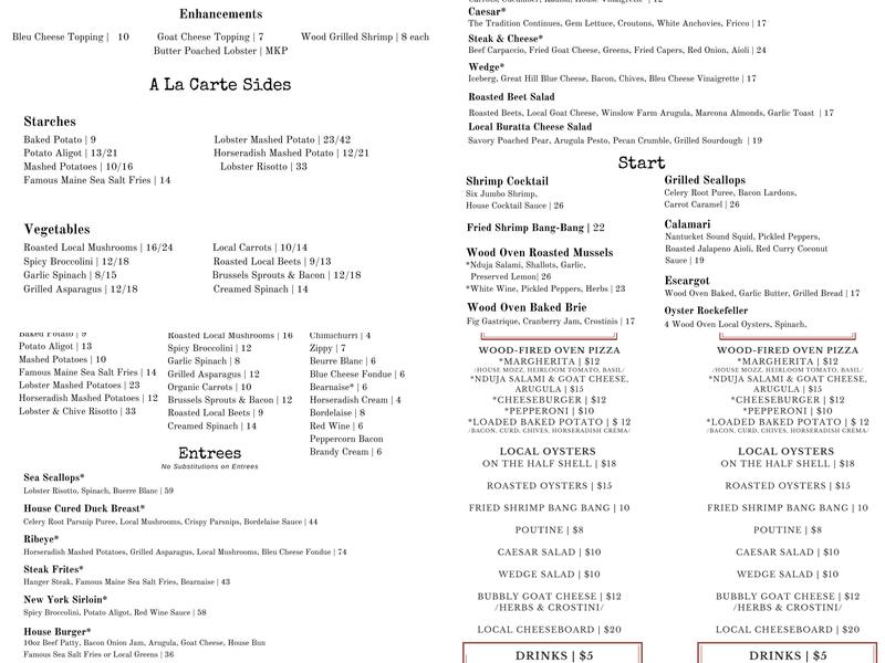 The Grill Room & Bar Menu