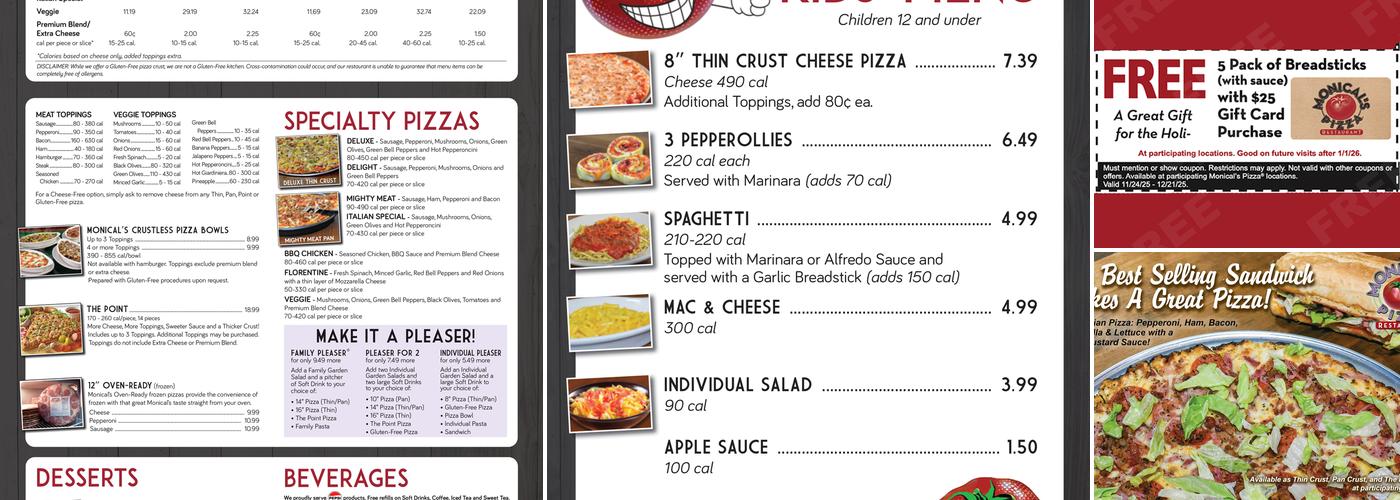 Monical's Pizza Menu
