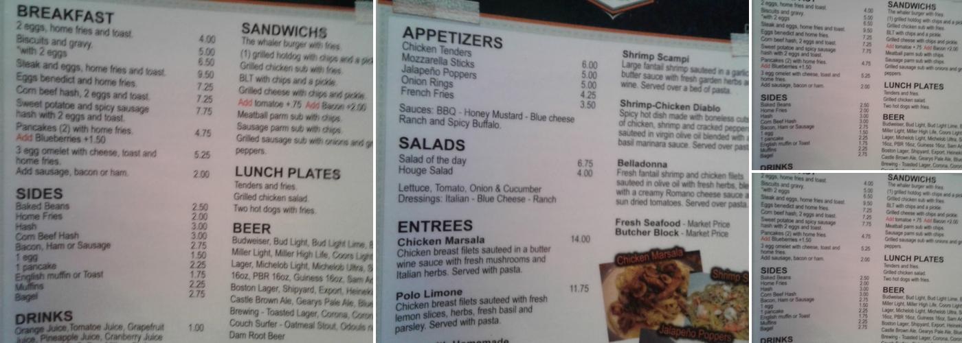 Whaler Menu