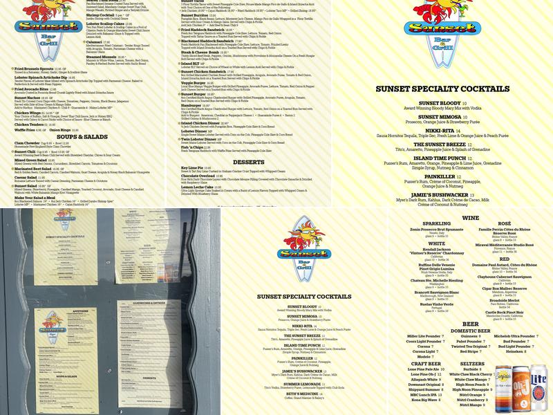 Sunset Bar & Grill Menu