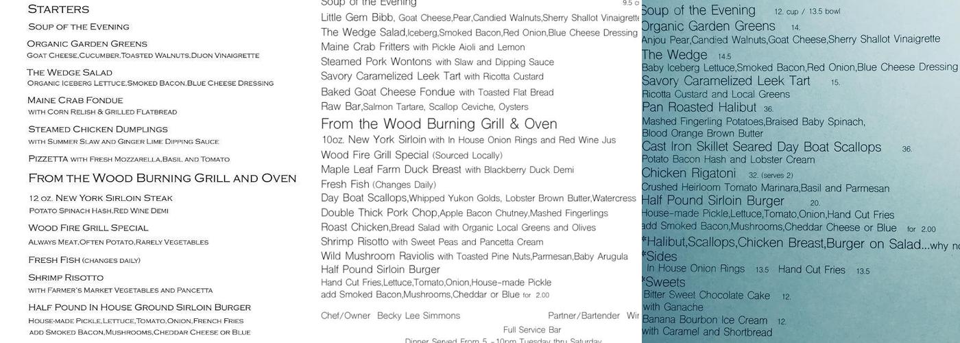 Katahdin Restaurant Menu