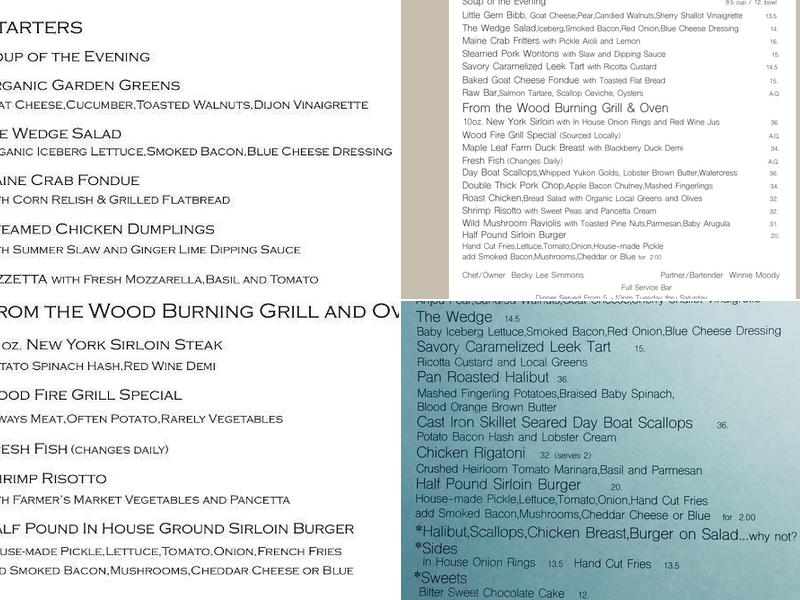 Katahdin Restaurant Menu