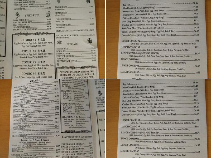 Great China Restaurant Menu