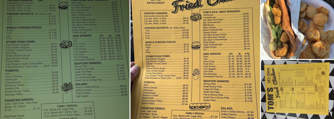 Tom's Fried Chicken Menu
