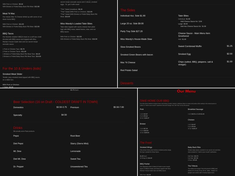 Smokin' This and That BBQ Menu