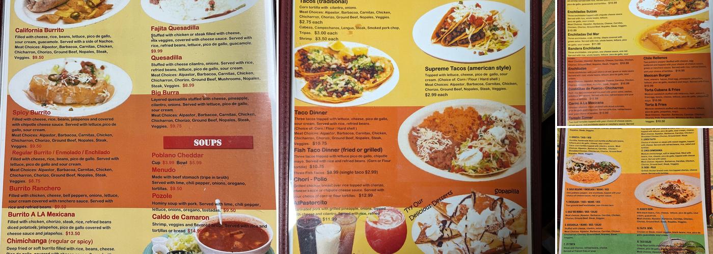 Huaraches Moroleon Menu