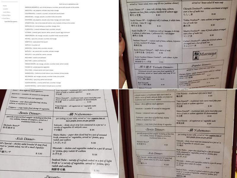 Matsuya Japanese Restaurant Menu