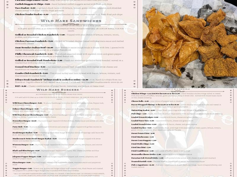The Wild Hare Bar and Grill Menu