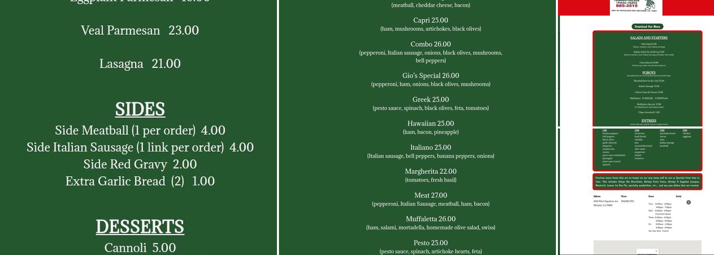 Gio's Pizza & Spaghetti House Menu