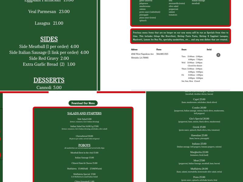 Gio's Pizza & Spaghetti House Menu