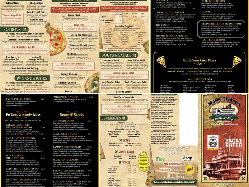 Mark Twain's Pizza Menu