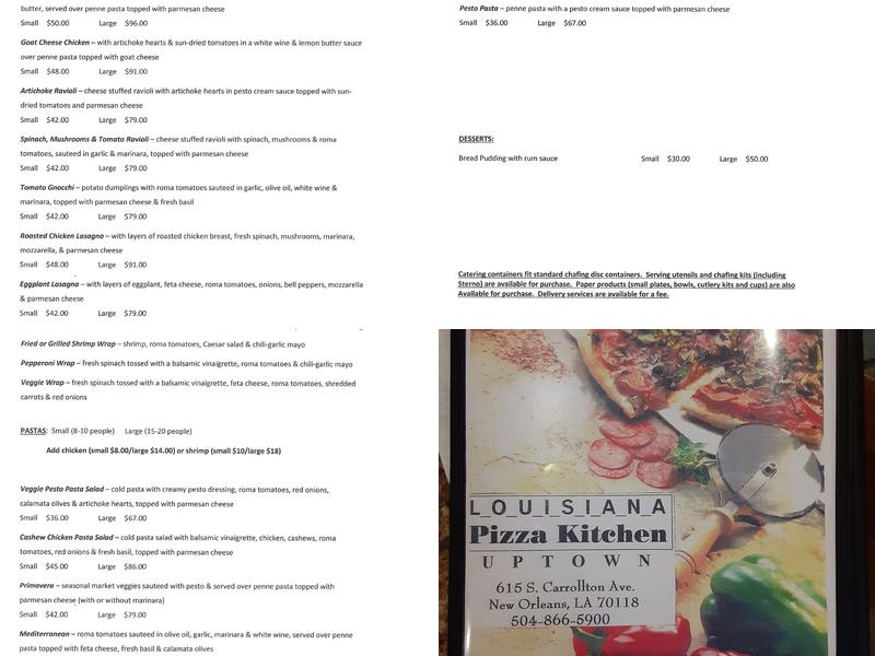 Louisiana Pizza Kitchen Menu