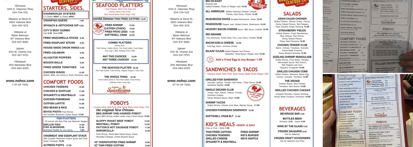 New Orleans Hamburger & Seafood Company Menu