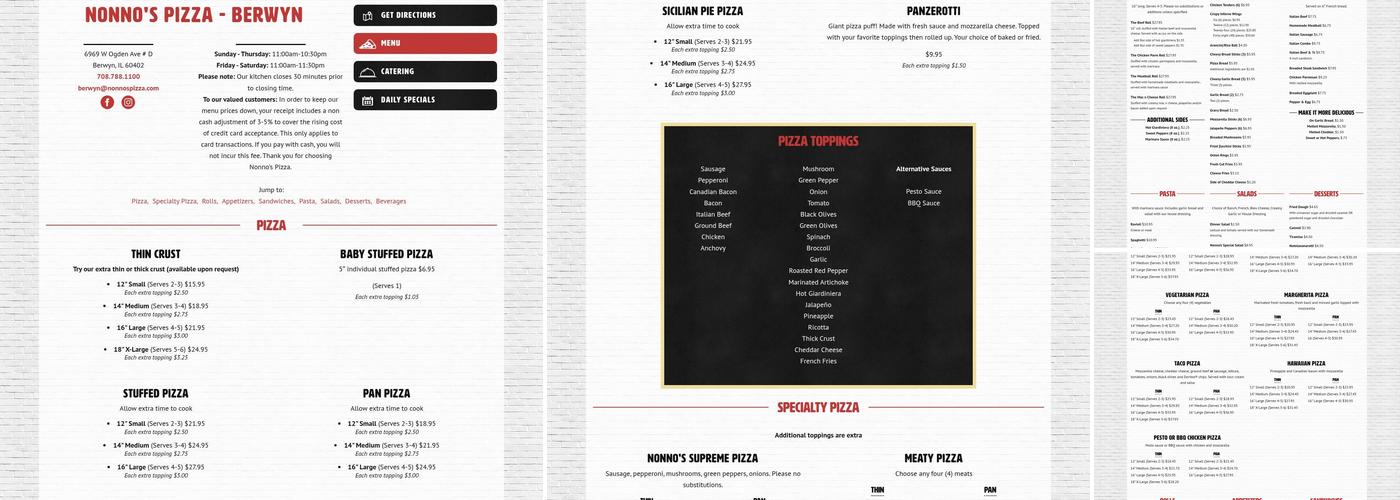 Nonno's Pizza Menu