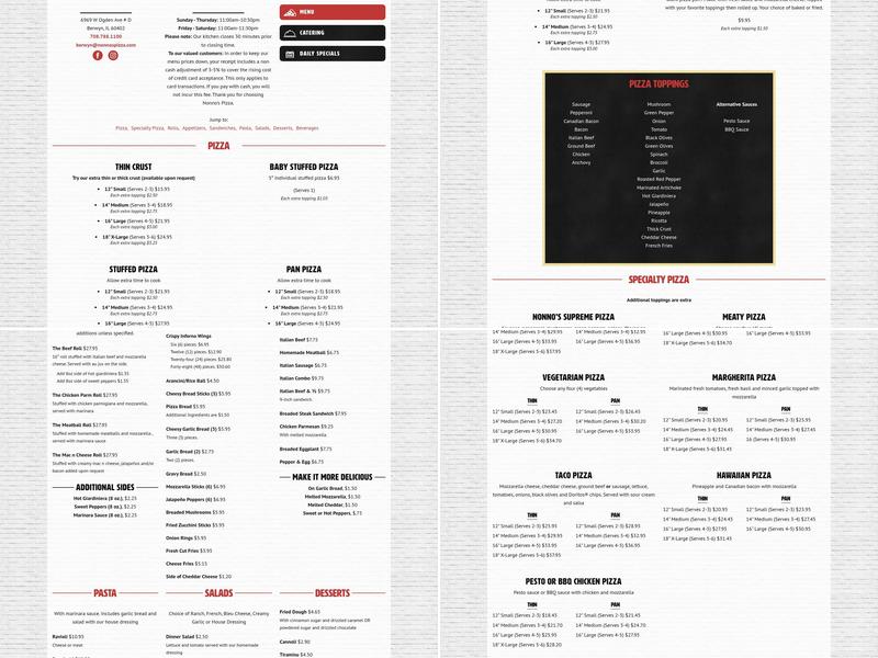 Nonno's Pizza Menu