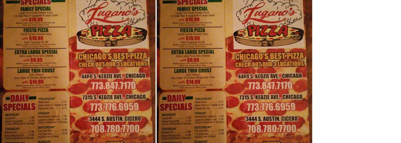 Lugano's Pizza Menu