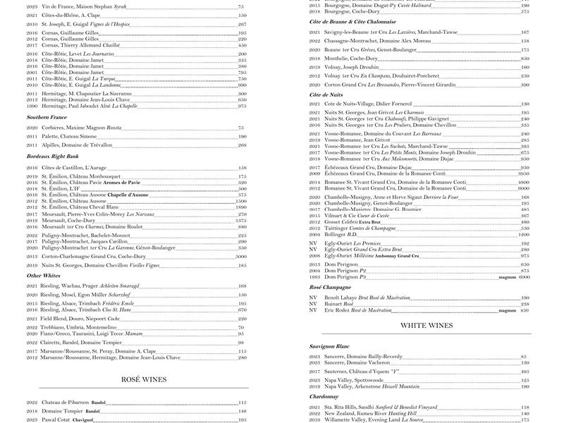 Doris Metropolitan New Orleans Menu