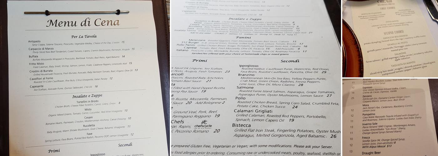 312 Chicago Menu