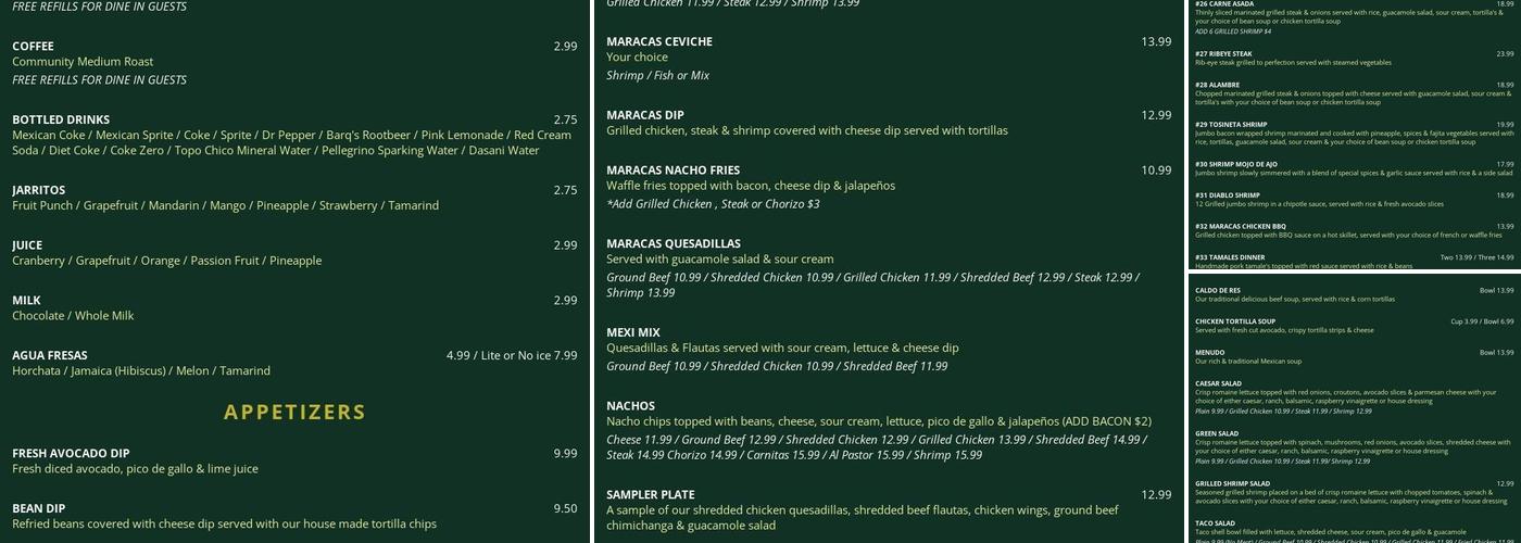 Las Maracas Menu