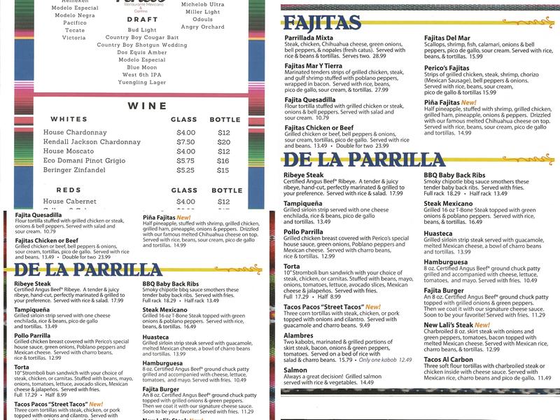 Perico's Mexican Restaurant Menu