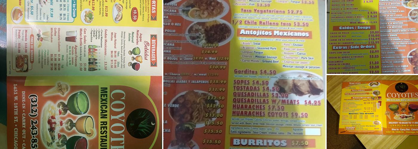 Coyotes Restaurant Menu