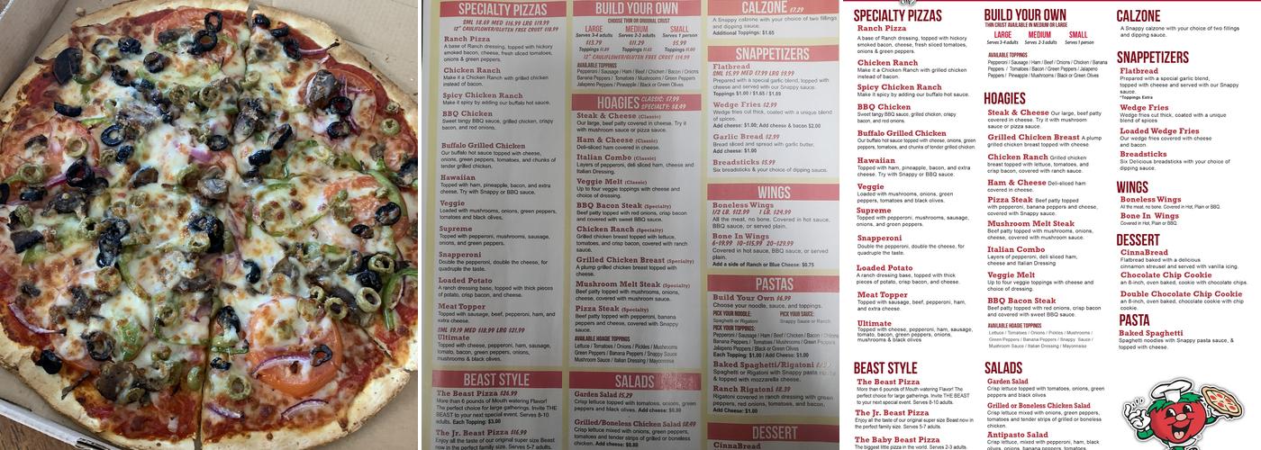 Snappy Tomato Pizza Menu