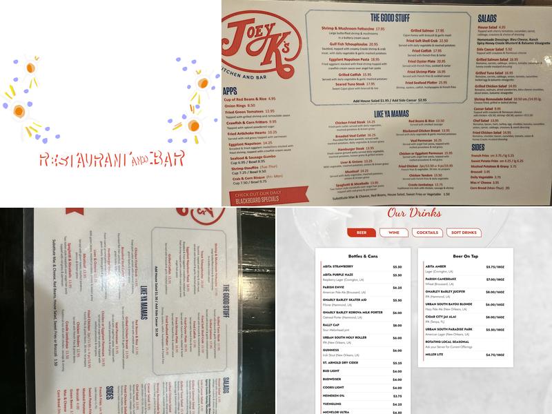 Joey K's Restaurant & Bar Menu