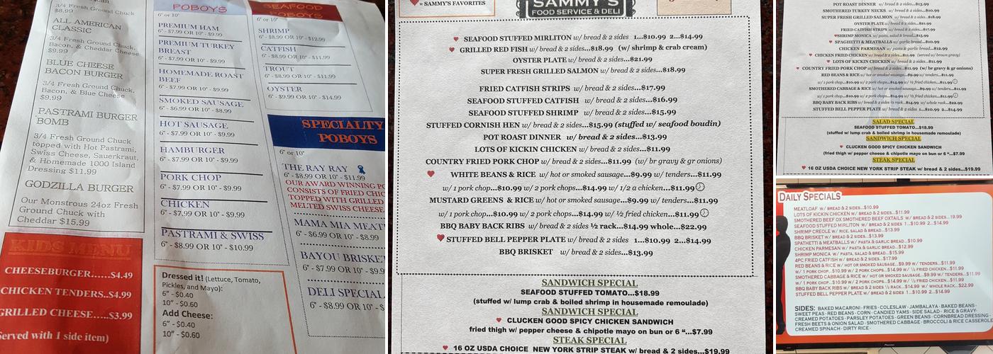 Sammy's Food Services & Deli Menu