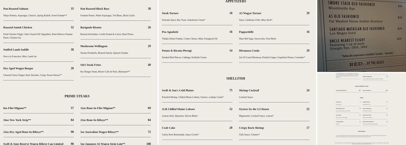 Swift & Sons Menu